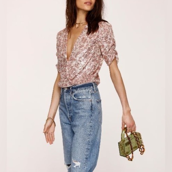 Heartloom Pink Sequin Wrap Top - Picture 2 of 10